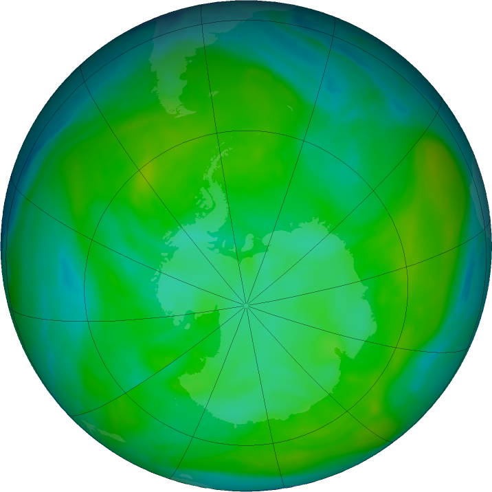 Antarctic ozone map for 25 December 2019